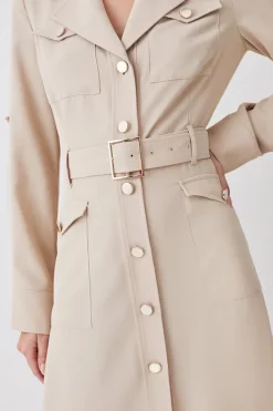 Best deal 🎉 Karen Millen Petite Soft Tailored Belted Crepe High Low 👕 Shirt Midi 👗 Dress - stone ❤️ -Karen Millen Outlet store bkk09927 stone xl 4