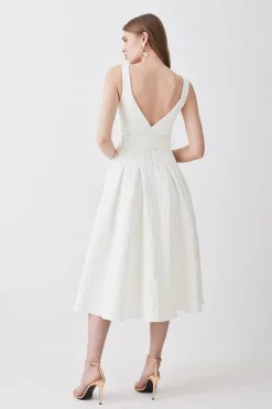 Flash Sale 🎉 Karen Millen Jacquard Belted Midi 👗 Dress - ivory 💯 -Karen Millen Outlet store bkk09929 ivory xl 2