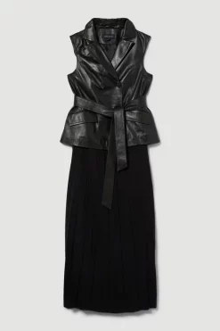 Best reviews of 😀 Karen Millen Leather Sleeveless Wrap Pleat 👗 Skirt Midi 👗 Dress - black 🥰 -Karen Millen Outlet store bkk10137 black xl 3