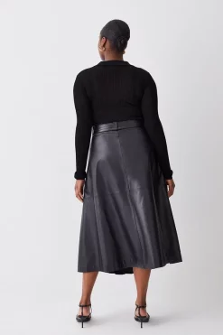 Deals ✨ Karen Millen Plus Size Leather Belted Pleat Detail Midi 👗 Skirt - black 👍 -Karen Millen Outlet store bkk10141 black xl 2