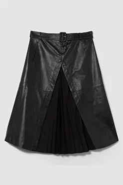 Deals ✨ Karen Millen Plus Size Leather Belted Pleat Detail Midi 👗 Skirt - black 👍 -Karen Millen Outlet store bkk10141 black xl 3