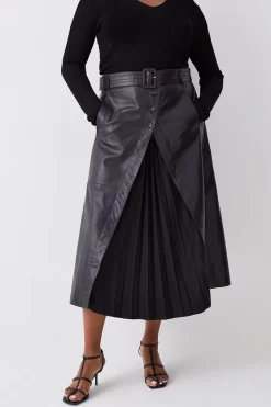 Deals ✨ Karen Millen Plus Size Leather Belted Pleat Detail Midi 👗 Skirt - black 👍 -Karen Millen Outlet store bkk10141 black xl 4