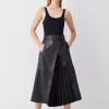 New ✔️ Karen Millen Belted Pleat Detail Leather Midi 👗 Skirt - black 🥰 -Karen Millen Outlet store bkk10142 black xl