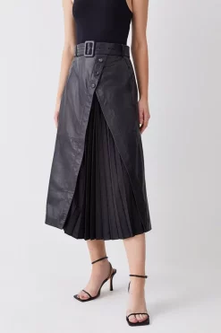 New ✔️ Karen Millen Belted Pleat Detail Leather Midi 👗 Skirt - black 🥰 12 New ✔️ Karen Millen Belted Pleat Detail Leather Midi 👗 Skirt - black 🥰 -Karen Millen Outlet store bkk10142 black xl 4