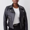 New 💯 Karen Millen Plus Size Leather Pocket Detail Biker Jacket - black 🌟