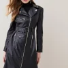 Cheapest 🔔 Karen Millen Petite Leather Zip Through Biker Trench 🧥 Coat - black 🤩 -Karen Millen Outlet store bkk10146 black xl