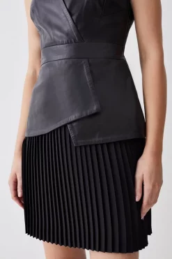 Cheap 👏 Karen Millen Tall Leather Pleat 👗 Skirt Mini 👗 Dress - black ✔️ -Karen Millen Outlet store bkk10147 black xl 1