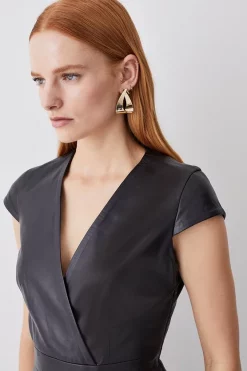 Cheap 👏 Karen Millen Tall Leather Pleat 👗 Skirt Mini 👗 Dress - black ✔️ -Karen Millen Outlet store bkk10147 black xl 4