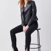Buy 🧨 Karen Millen Leather Patent Panel Detail Biker Jacket 👍 -Karen Millen Outlet store bkk10148 black xl