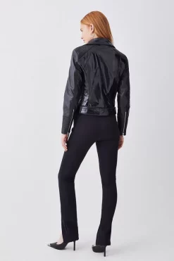 Buy 🧨 Karen Millen Leather Patent Panel Detail Biker Jacket 👍 -Karen Millen Outlet store bkk10148 black xl 2