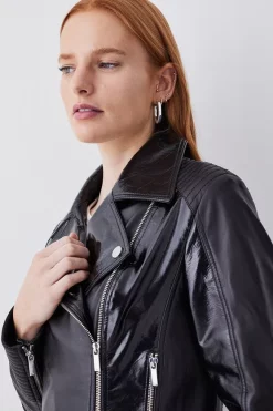 Buy 🧨 Karen Millen Leather Patent Panel Detail Biker Jacket 👍 -Karen Millen Outlet store bkk10148 black xl 4