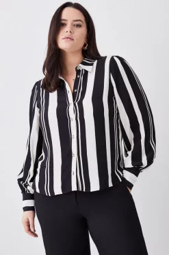 Best Pirce ❤️ Karen Millen Plus Size Mixed Stripe Woven 👚 Shirt - mono 🎁