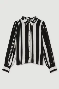 Best Pirce ❤️ Karen Millen Plus Size Mixed Stripe Woven 👚 Shirt - mono 🎁 -Karen Millen Outlet store bkk10159 mono xl 3