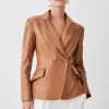 Wholesale 💯 Karen Millen Petite Leather Corset Waist Back Tailored Blazer Jacket - camel 😀