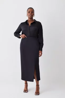 Best Pirce ๐ Karen Millen Plus Size Italian Compact Scuba Jersey Pencil Midi ๐ Skirt - black โค๏ธ