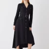 Cheapest 🤩 Karen Millen Soft Tailored Belted Crepe High Low 👚 Shirtdress 👏 -Karen Millen Outlet store bkk10303 black xl