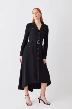 Cheapest 🤩 Karen Millen Soft Tailored Belted Crepe High Low 👚 Shirtdress 👏