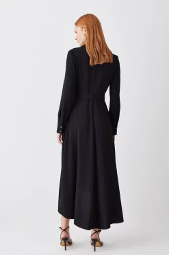 Cheapest 🤩 Karen Millen Soft Tailored Belted Crepe High Low 👚 Shirtdress 👏 -Karen Millen Outlet store bkk10303 black xl 2