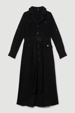 Cheapest 🤩 Karen Millen Soft Tailored Belted Crepe High Low 👚 Shirtdress 👏 -Karen Millen Outlet store bkk10303 black xl 3
