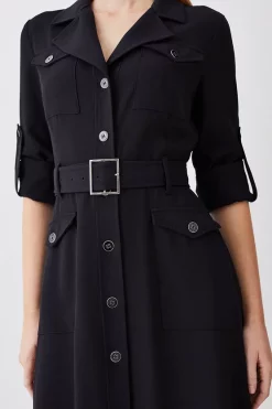 Cheapest 🤩 Karen Millen Soft Tailored Belted Crepe High Low 👚 Shirtdress 👏 -Karen Millen Outlet store bkk10303 black xl 4
