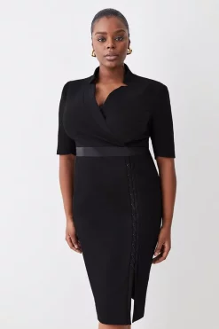 Best Sale 🔥 Karen Millen Plus Size Compact Stretch Lace Up Forever Midi 👗 Dress - black 🛒