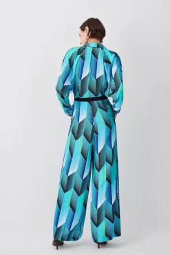 Wholesale 🔔 Karen Millen Geo Print Belted Woven Jumpsuit - blue 😍 -Karen Millen Outlet store bkk10360 blue xl 2