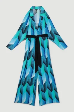 Wholesale 🔔 Karen Millen Geo Print Belted Woven Jumpsuit - blue 😍 -Karen Millen Outlet store bkk10360 blue xl 3