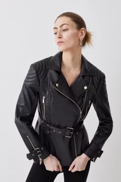 Top 10 ⌛ Karen Millen Leather Contrast Textured Panels Biker Jacket - black 😉