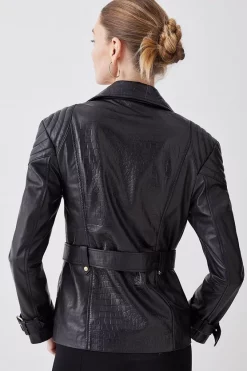 Top 10 ⌛ Karen Millen Leather Contrast Textured Panels Biker Jacket - black 😉 -Karen Millen Outlet store bkk10491 black xl 2