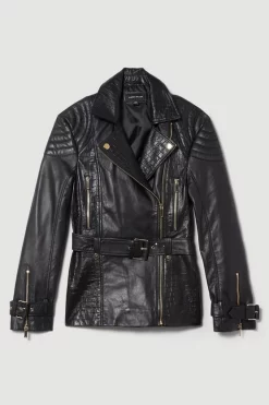 Top 10 ⌛ Karen Millen Leather Contrast Textured Panels Biker Jacket - black 😉 -Karen Millen Outlet store bkk10491 black xl 3