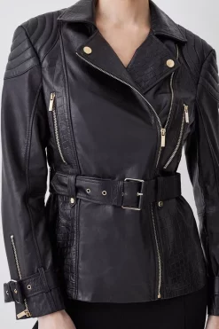 Top 10 ⌛ Karen Millen Leather Contrast Textured Panels Biker Jacket - black 😉 -Karen Millen Outlet store bkk10491 black xl 4
