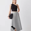 Outlet 🥰 Karen Millen Asymmetric Flannel Midi Full 👗 Skirt - grey marl ⌛ -Karen Millen Outlet store bkk10492 grey20marl xl