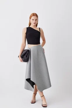 Outlet ๐ฅฐ Karen Millen Asymmetric Flannel Midi Full ๐ Skirt - grey marl โ