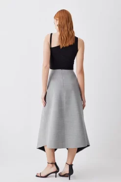 Outlet 🥰 Karen Millen Asymmetric Flannel Midi Full 👗 Skirt - grey marl ⌛ -Karen Millen Outlet store bkk10492 grey20marl xl 2