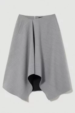 Outlet 🥰 Karen Millen Asymmetric Flannel Midi Full 👗 Skirt - grey marl ⌛ -Karen Millen Outlet store bkk10492 grey20marl xl 3