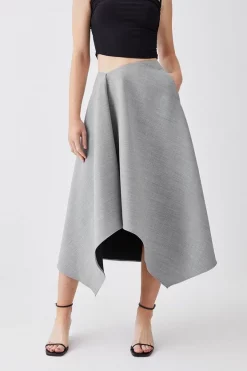 Outlet 🥰 Karen Millen Asymmetric Flannel Midi Full 👗 Skirt - grey marl ⌛ -Karen Millen Outlet store bkk10492 grey20marl xl 4