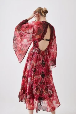 Promo 🎁 Karen Millen Embroidery Placed Floral Kimono Woven Midi 👗 Dress - red 🛒 -Karen Millen Outlet store bkk10567 red xl 2