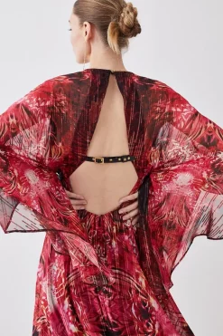 Promo 🎁 Karen Millen Embroidery Placed Floral Kimono Woven Midi 👗 Dress - red 🛒 -Karen Millen Outlet store bkk10567 red xl 4