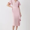 Cheap 🥰 Karen Millen Soft Tailored Angel Sleeve Drape Midi 👗 Dress 💯 -Karen Millen Outlet store bkk10778 blush xl