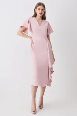 Cheap 🥰 Karen Millen Soft Tailored Angel Sleeve Drape Midi 👗 Dress 💯