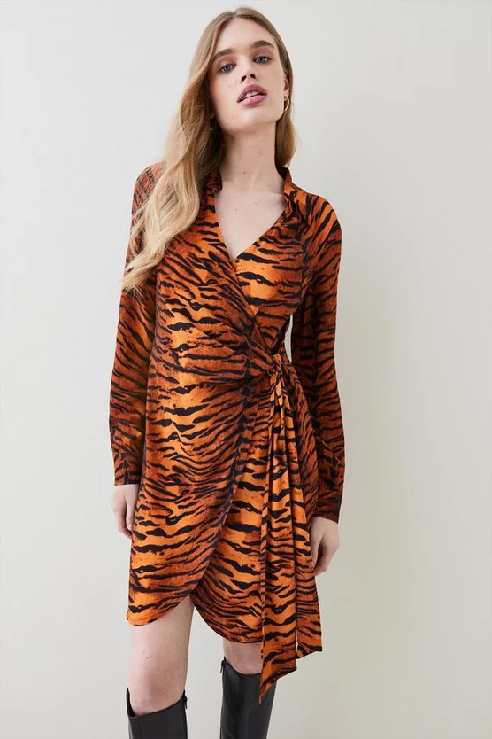 Flash Sale 🔥 Karen Millen Tiger Printed Woven Mini Wrap 👗 Dress - animal 🎉 8 Flash Sale 🔥 Karen Millen Tiger Printed Woven Mini Wrap 👗 Dress - animal 🎉 - Image 6