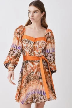 Flash Sale 🎁 Karen Millen Top Stitch Mixed Animal Woven Mini 👗 Dress 🥰 -Karen Millen Outlet store womens animal top stitch mixed animal woven mini dress