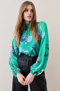 Flash Sale ⭐ Karen Millen Green Rose Georgette Blouse - apple green 😀 -Karen Millen Outlet store womens apple20green green rose georgette blouse
