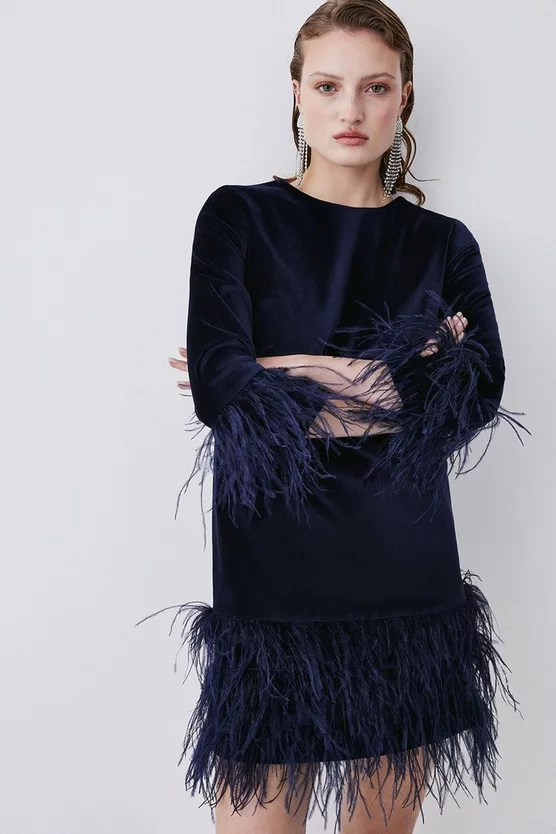 Cheap 🔔 Karen Millen Velvet & Feather Sleeved Mini 👗 Dress 🛒 9 Cheap 🔔 Karen Millen Velvet & Feather Sleeved Mini 👗 Dress 🛒 - Image 7