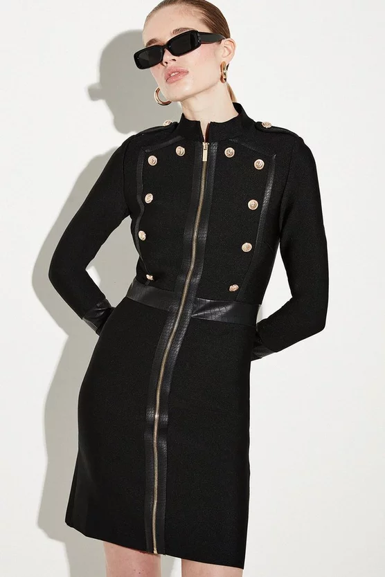Outlet 🤩 Karen Millen Bandage Knit And Croc Pu Military Trim 👗 Dress 🔔 9 Outlet 🤩 Karen Millen Bandage Knit And Croc Pu Military Trim 👗 Dress 🔔 - Image 7
