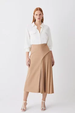 Top 10 🥰 Karen Millen Buckle Detail Pleated Midi 👗 Skirt 🔔 -Karen Millen Outlet store womens black buckle detail pleated midi skirt