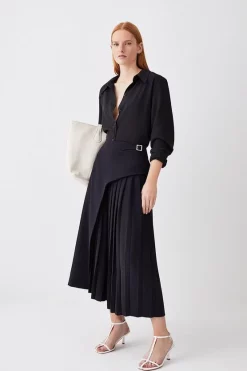 Top 10 🥰 Karen Millen Buckle Detail Pleated Midi 👗 Skirt 🔔 -Karen Millen Outlet store womens black buckle detail pleated midi skirt 1 1