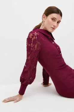 Buy 😍 Karen Millen Collared Lace Sleeve Jersey Mini 👗 Dress ⌛ -Karen Millen Outlet store womens black collared lace sleeve jersey mini dress 2
