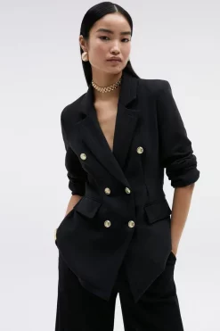 Best Sale 🔥 Karen Millen Compact Essential Tailored Double Breasted Blazer ✔️ -Karen Millen Outlet store womens black compact essential tailored double breasted blazer 1