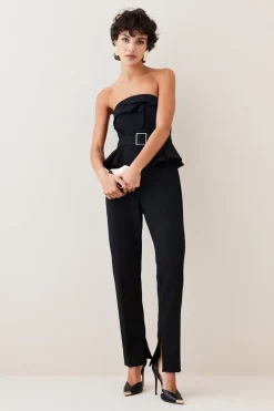 Coupon ❤️ Karen Millen Compact Stretch Peplum Jumpsuit 😉 -Karen Millen Outlet store womens black compact stretch peplum jumpsuit 1